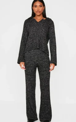 Sale PrettyLittleThing Marl Knit V Neck Oversized Sweater Black