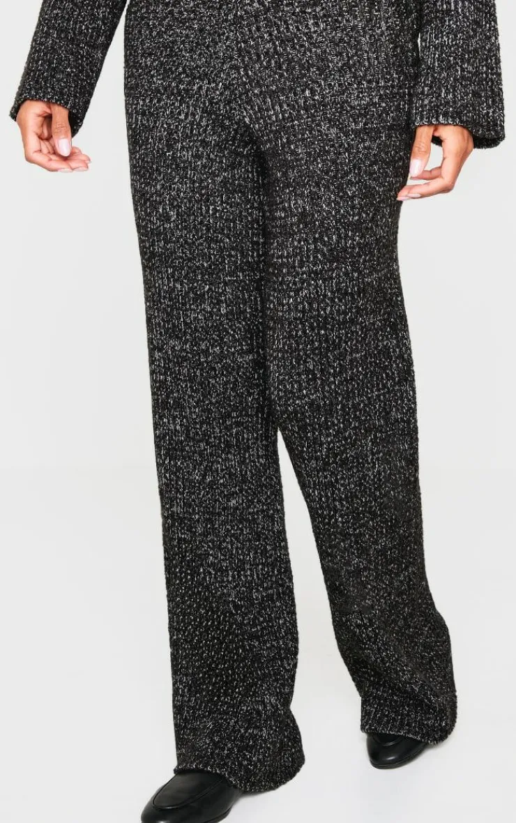 Outlet PrettyLittleThing Marl Knit Wide Leg Pants Black