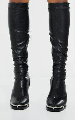 PrettyLittleThing High Heels*Matte PU Round Toe Knee High Heeled Boots