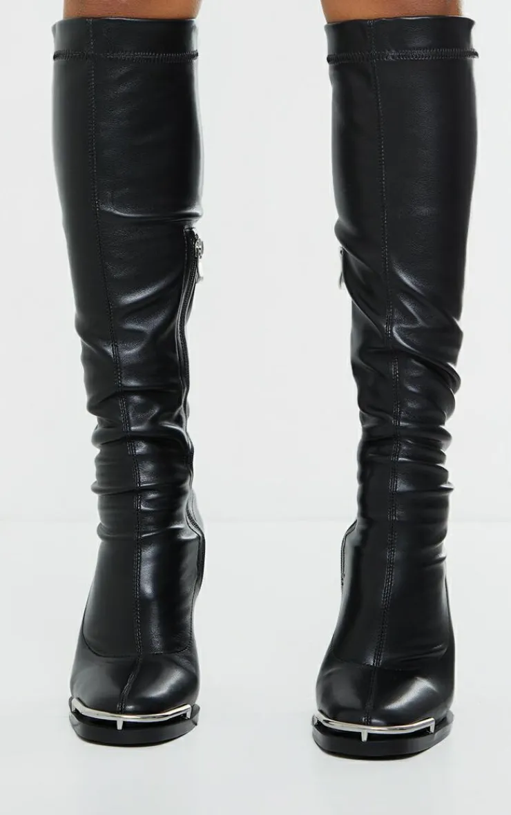PrettyLittleThing High Heels*Matte PU Round Toe Knee High Heeled Boots