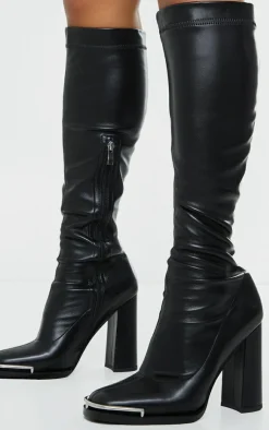 PrettyLittleThing High Heels*Matte PU Round Toe Knee High Heeled Boots