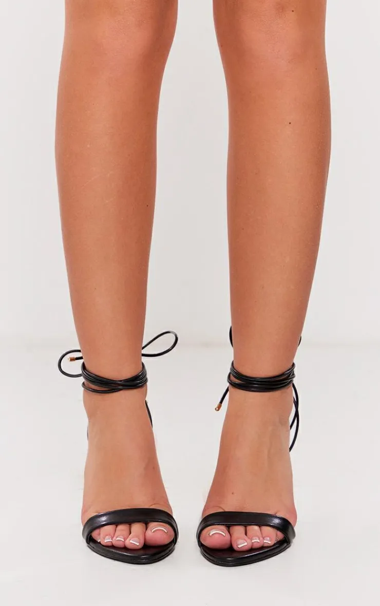 PrettyLittleThing Lace Up Heels*Matte PU Rounded Point Toe Lace Up Heeled Sandals
