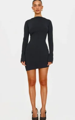 Matte Sculpt Boat Neck Long Sleeve Mini Dress-PrettyLittleThing Best
