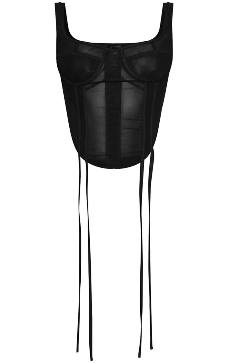 Hot PrettyLittleThing Mesh Panelled Extreme Ruched Extreme Micro Mini Skirt Black