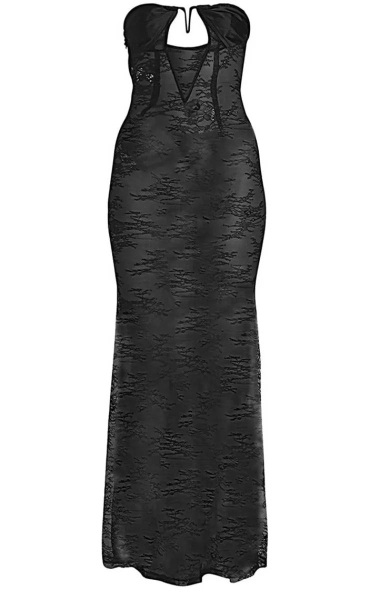 Mesh Satin Wired Cup Detail Bandeau Maxi Dress-PrettyLittleThing Discount