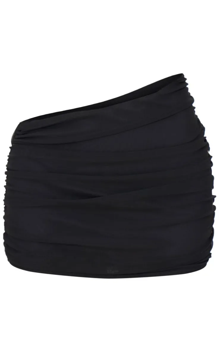 Online PrettyLittleThing Mesh Trim Detail Ruched Skirt Black