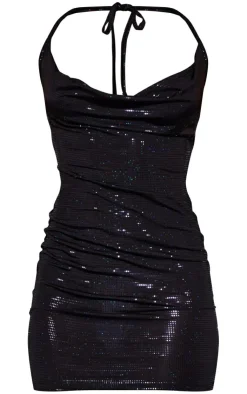 Metallic Slinky Halterneck Bodycon Dress-PrettyLittleThing New