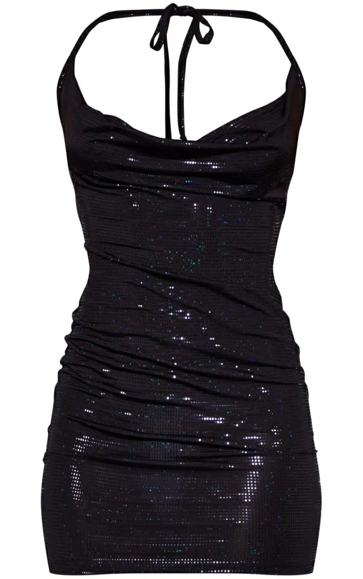 Metallic Slinky Halterneck Bodycon Dress-PrettyLittleThing New