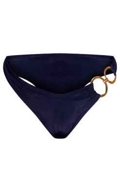 Black O Ring Strap Detail High Leg Bikini Bottoms