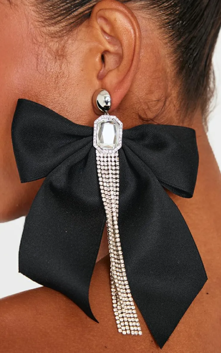 PrettyLittleThing Statement Earrings*Oversized Satin Bow Jewel Diamante Statement Earrings