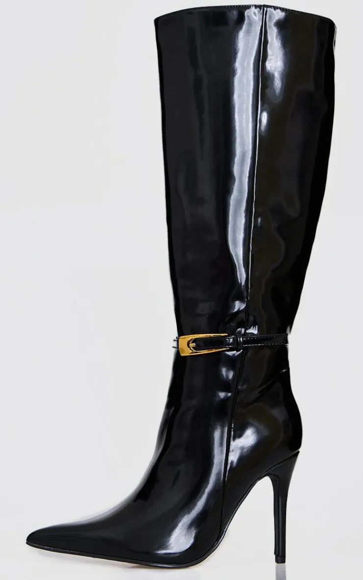 PrettyLittleThing Wide Fit Boots*Patent PU Wide Fit Point Toe Knee High Stiletto Heeled Boots