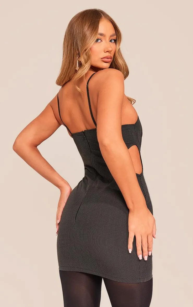 Pinstripe Cup Detail Mini Dress-PrettyLittleThing Online