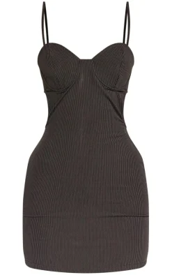 Pinstripe Cup Detail Mini Dress-PrettyLittleThing Online