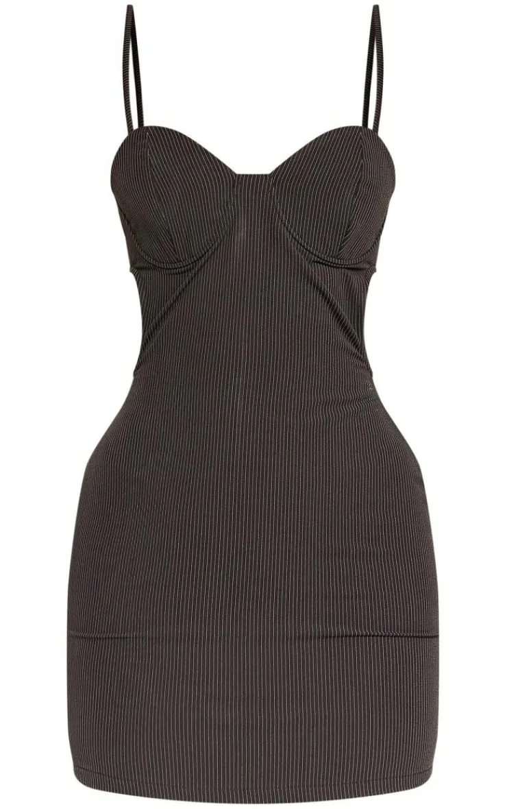 Pinstripe Cup Detail Mini Dress-PrettyLittleThing Online