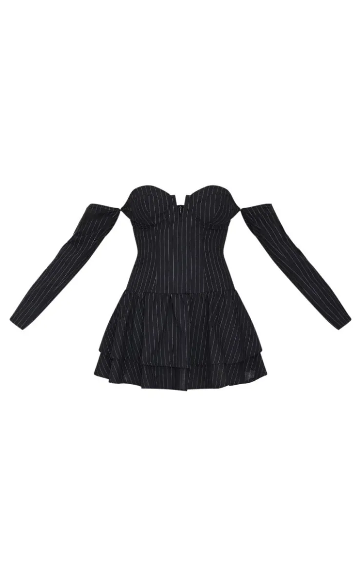 Pinstripe Cup Detail Bardot Shift Dress-PrettyLittleThing Clearance