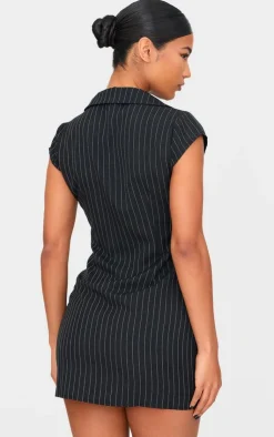 Pinstripe Pocket Detail Zip Up Mini Dress-PrettyLittleThing Online