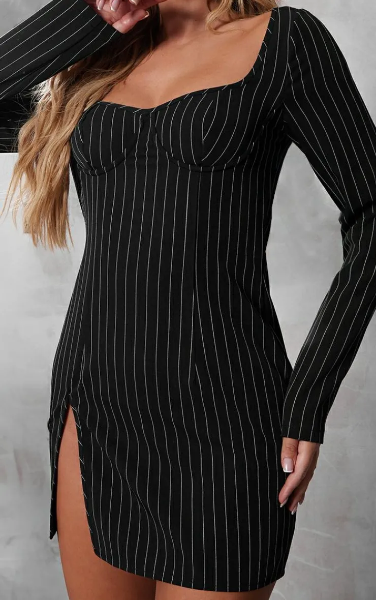 Pinstripe Underwired Detail Shift Dress-PrettyLittleThing Best