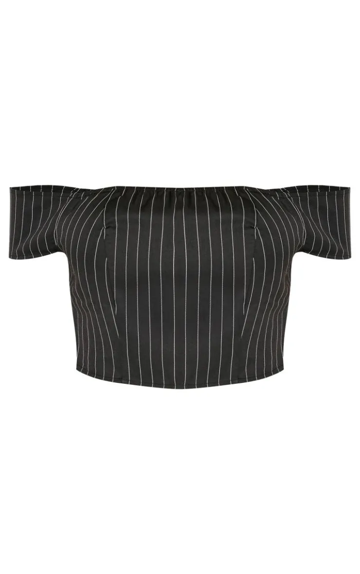 PrettyLittleThing Pinstripe Woven Tailored Bandeau Top Black