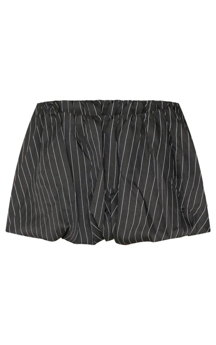 Online PrettyLittleThing Pinstripe Woven Tailored Puff Ball Skirt Black