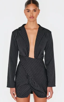Pinstripe Wrap Detail Blazer Dress-PrettyLittleThing Best