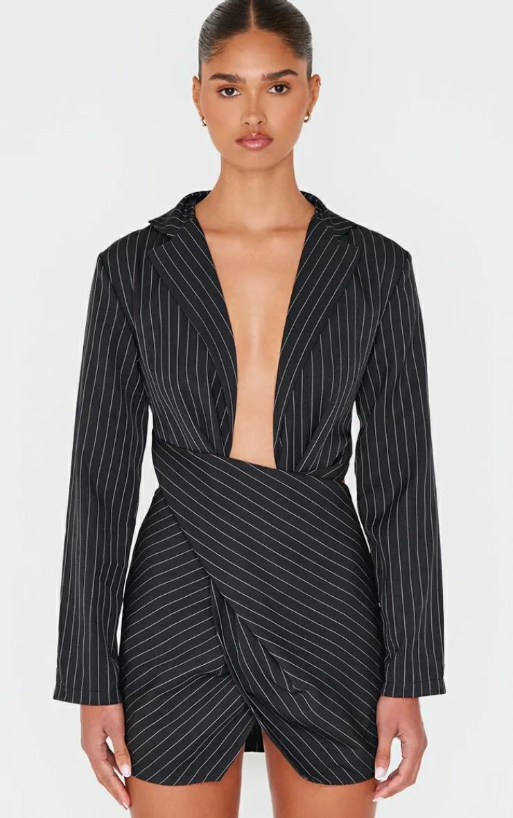 Pinstripe Wrap Detail Blazer Dress-PrettyLittleThing Best