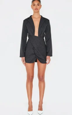Pinstripe Wrap Detail Blazer Dress-PrettyLittleThing Best