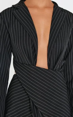 Pinstripe Wrap Detail Blazer Dress-PrettyLittleThing Best