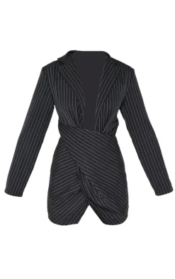 Pinstripe Wrap Detail Blazer Dress-PrettyLittleThing Best