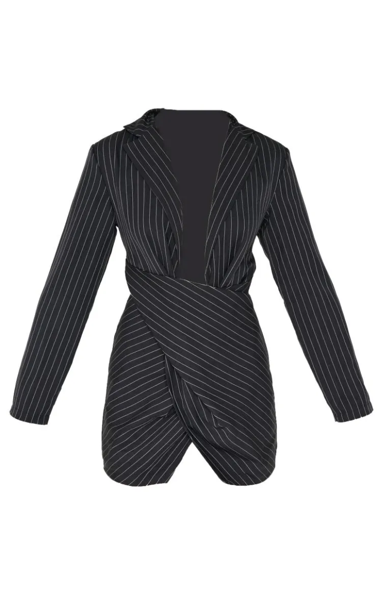 Pinstripe Wrap Detail Blazer Dress-PrettyLittleThing Best