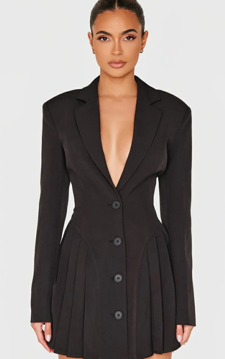 Pleated Blazer Mini Dress-PrettyLittleThing