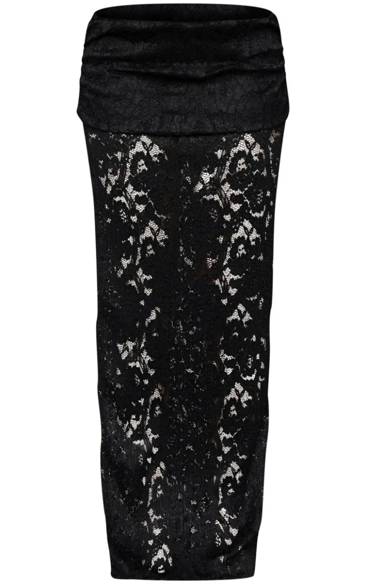 Outlet PrettyLittleThing Pleated Lace Foldover Maxi Skirt Black