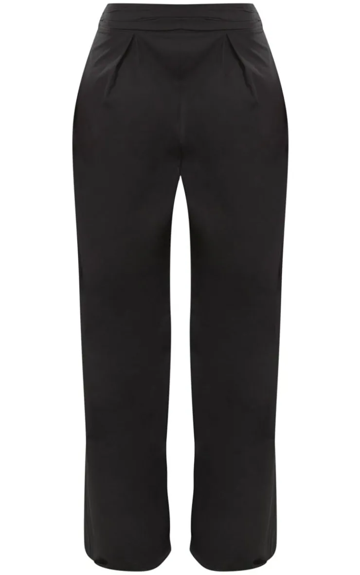 Online PrettyLittleThing Pleated Waistband Extreme Wide Leg Pants Black