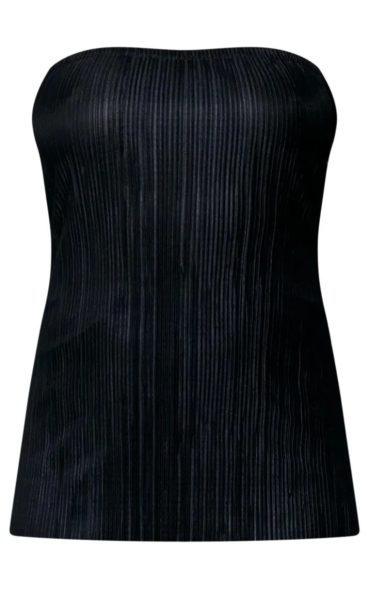 New PrettyLittleThing Plisse Longline Bandeau Top Black