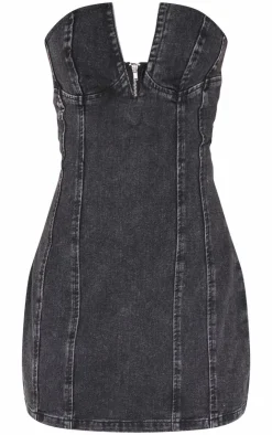 Plunge Detail Strapless Denim Mini Dress-PrettyLittleThing Clearance
