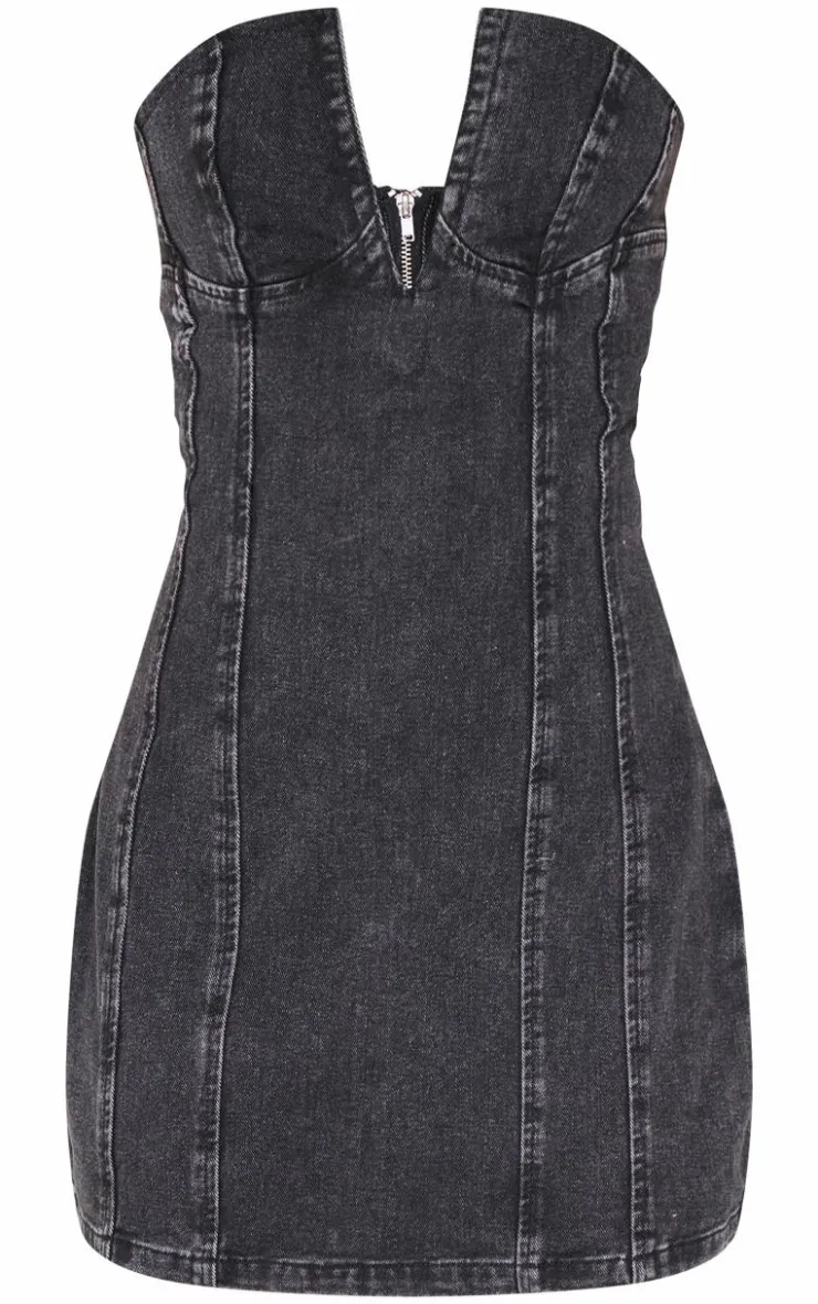 Plunge Detail Strapless Denim Mini Dress-PrettyLittleThing Clearance