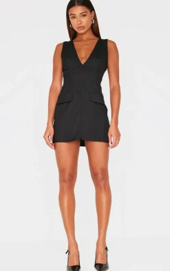 Plunge Pocket Detail Mini Dress-PrettyLittleThing Clearance