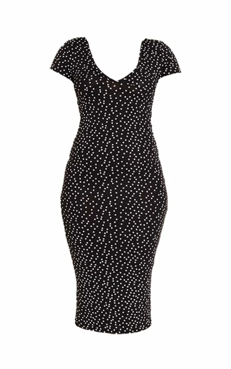 Polka Dot Ruched Bust Midi Dress-PrettyLittleThing Best
