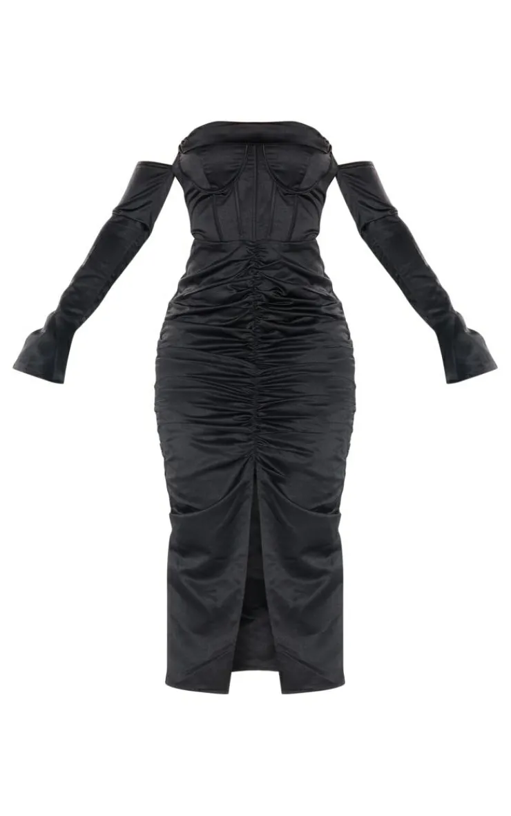 Premium Constructed Satin Draped Front Midi Dress-PrettyLittleThing Hot