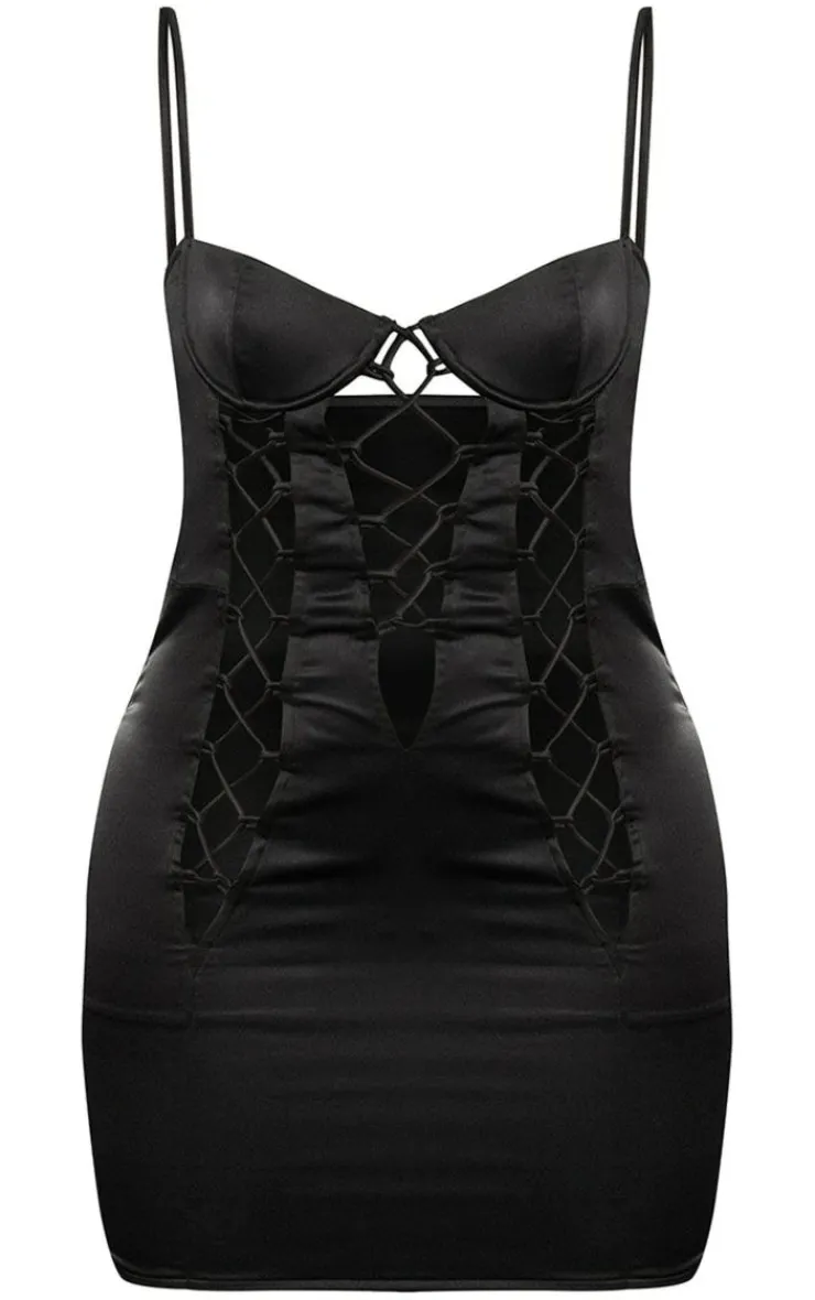 Premium Satin Lace Up Underwire Bodycon Dress-PrettyLittleThing
