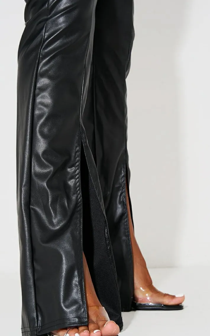 Black PU Bandeau Hem Split Jumpsuit