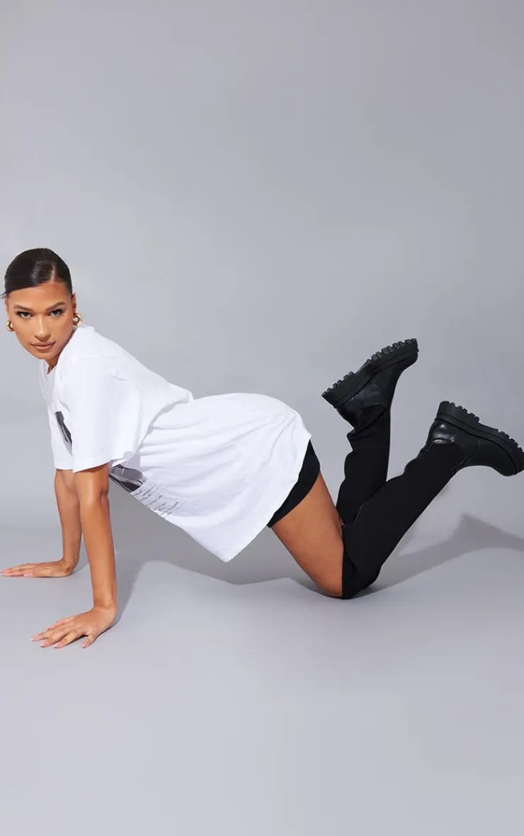 PrettyLittleThing Over The Knee Boots*PU Contrast Knitted Over The Knee Boots