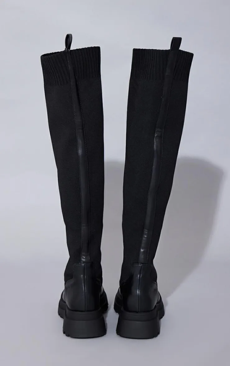 PrettyLittleThing Over The Knee Boots*PU Contrast Knitted Over The Knee Boots