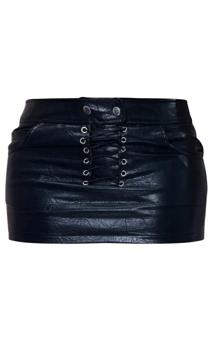 PU Lace Up Front Low Rise Micro Mini Skirt-PrettyLittleThing Hot