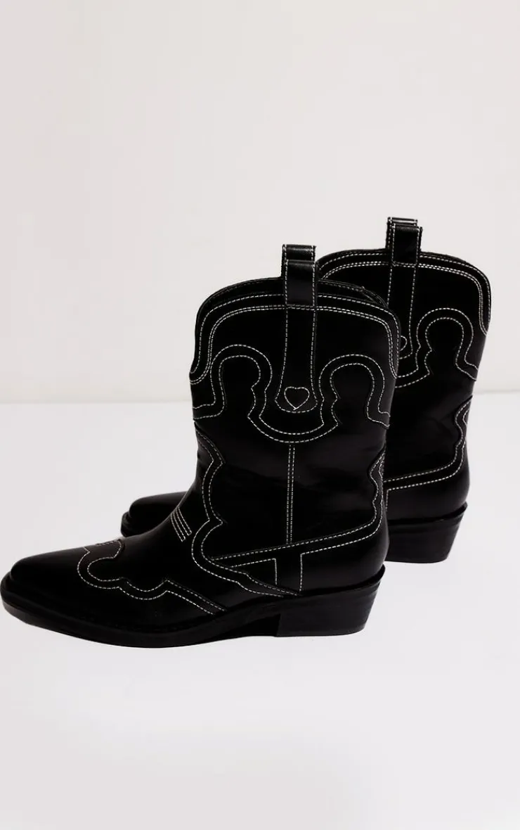 PrettyLittleThing Black Boots*PU Point Toe Ankle Western Boots