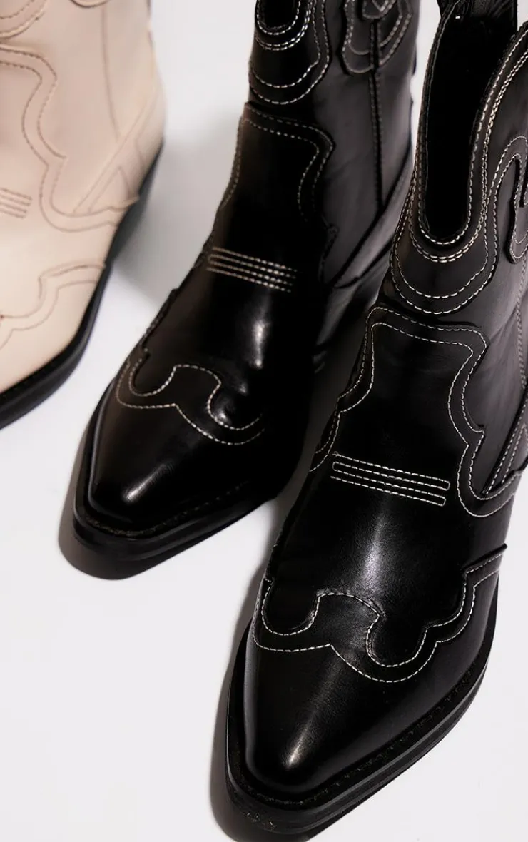 PrettyLittleThing Black Boots*PU Point Toe Ankle Western Boots