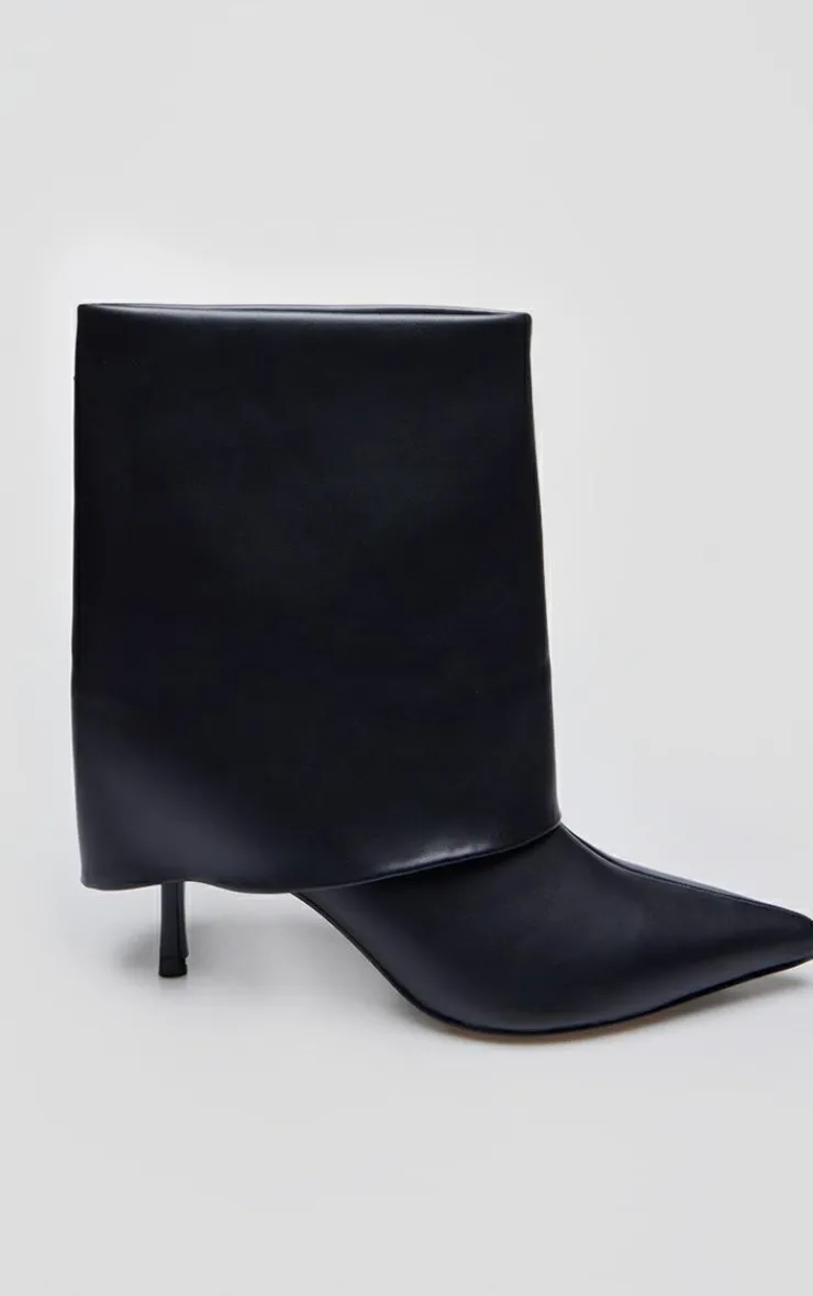 PrettyLittleThing Low Heels*PU Point Toe Fold Over Low Heeled Ankle Boots