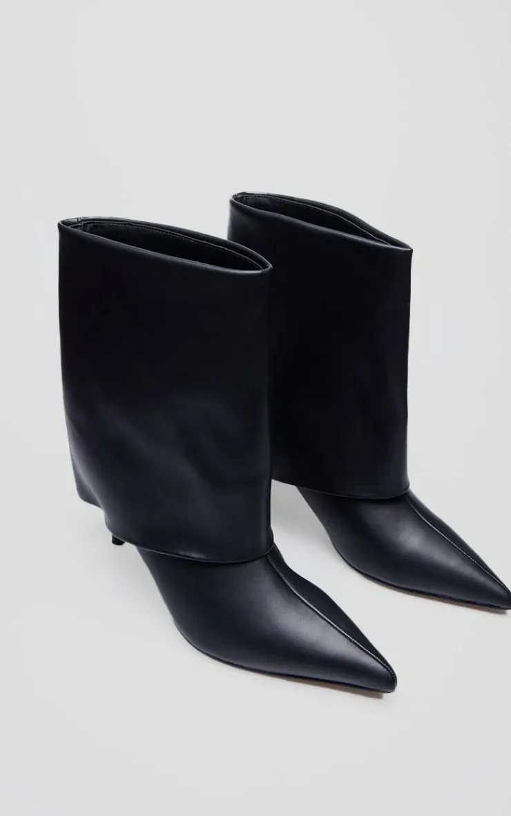 PrettyLittleThing Low Heels*PU Point Toe Fold Over Low Heeled Ankle Boots