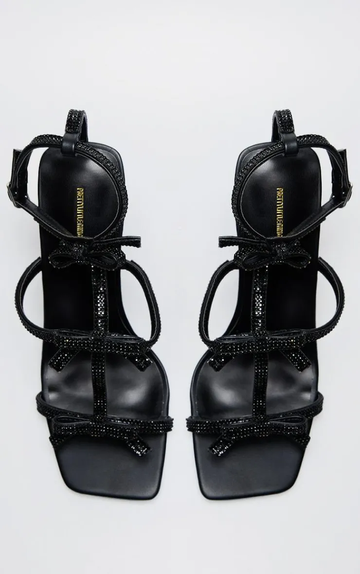 PrettyLittleThing Heeled Sandals*PU Square Toe Diamante Bow Heeled Sandals