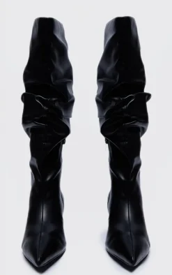 PrettyLittleThing Wide Fit Boots*PU Wide Fit Gathered Low Heel Knee High Boots