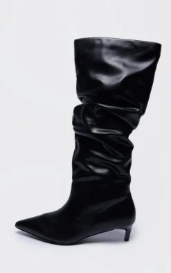PrettyLittleThing Wide Fit Boots*PU Wide Fit Gathered Low Heel Knee High Boots